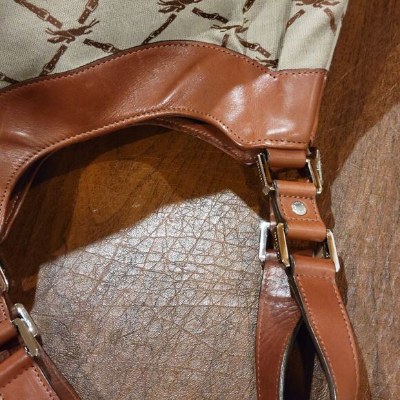 Rare Longchamp Logo Brown Jacquard & Brown Leather Hobo Shoulder Bag - Picture 5 of 16